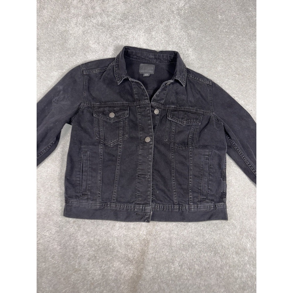 Women's Small American Eagle Black/Grey Denim‎ Jacket 100% Cotton - Picture 4 of 8